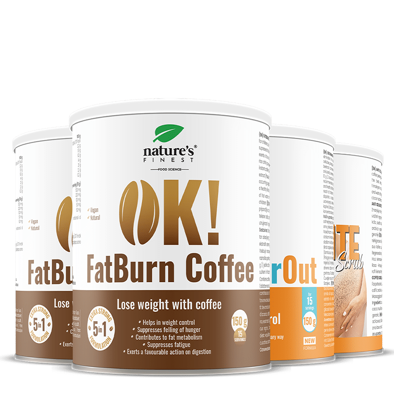 2x OK!FatBurn Coffee + OK!WaterOut GRATIS + Kaffescrub mod cellulite GRATIS